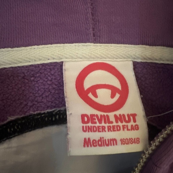 Women M Devil Nut Under Red Flag Purple Zip Hoodie Cotton Jacket Embroider Knit - Picture 4 of 7